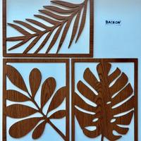 Set da 3 quadri foglie in legno decorazione