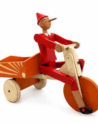 PINOCCHIO IN TRICICLO, Legno Dipinto Anni 50