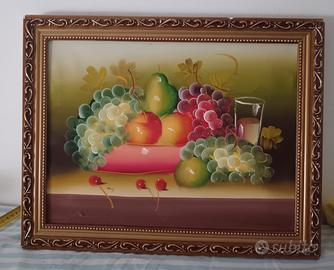 Quadro Natura Morta Dipinto Su Vetro Carta Frutta 
