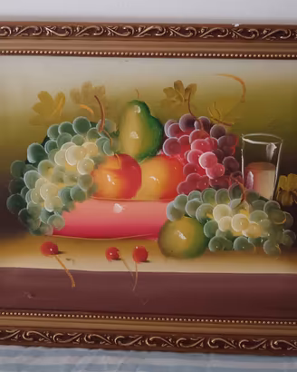 Quadro Natura Morta Dipinto Su Vetro Carta Frutta 