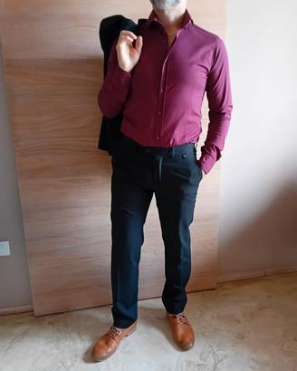 Camicia uomo in cotone elasticizzato colore borgog