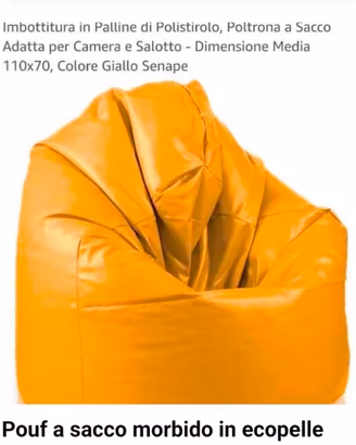 Pouf Poltrona a Sacco in Ecopelle Giallo Senape