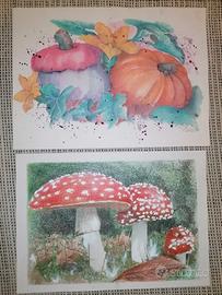 Dipinti originali fatti a mano - zucche e funghi