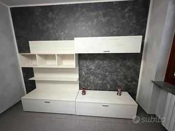 Parete soggiorno bianco rovere 2 basi + pensili