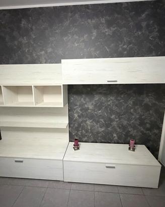 Parete soggiorno bianco rovere 2 basi + pensili