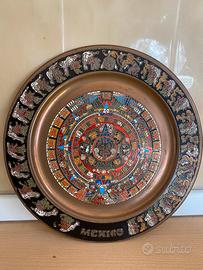 Piatto Rame Calendario Azteco Mexico 25cm Vintage