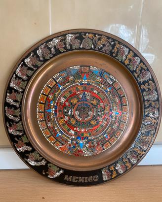 Piatto Rame Calendario Azteco Mexico 25cm Vintage