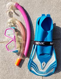 maschera, pinne, tubo e sacca