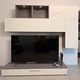 Parete attrezzata bianco opaco e rovere grigio