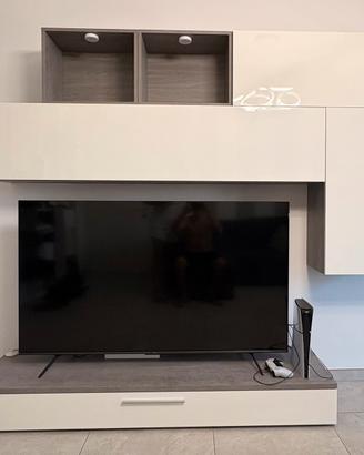Parete attrezzata bianco opaco e rovere grigio