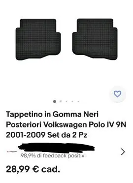 Coppia Tappetini posteriori Polo IV 9n 2001-2009