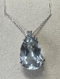 COLLANA ORO 18kt. DIAMANTE ED ACQUAMARINA GOCCIA