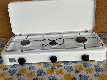 FORNELLO SMALTATO BIANCO CON 3 FUOCHI E COPERCHIO