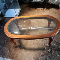 tavolino legno vetro  vintage vimini 