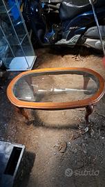 tavolino legno vetro  vintage vimini 