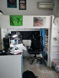 letto  IKEA a soppalco bianco-azzurro SMÅSTAD.