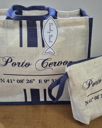 borsa mare spesa viaggio - set juta + pochette