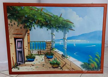Quadro con paesaggio di Napoli dipinto a olio.