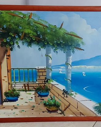 Quadro con paesaggio di Napoli dipinto a olio.