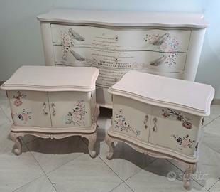 trittico comò e comodini shabby chic 