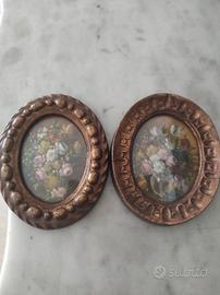 Antica Coppia di Miniature Floreali Dipinte