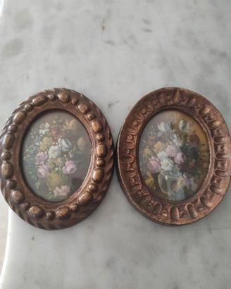 Antica Coppia di Miniature Floreali Dipinte