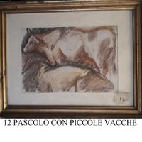 Quadro di G.MORO, pascolo con vacche 1953