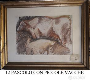 Quadro di G.MORO, pascolo con vacche 1953