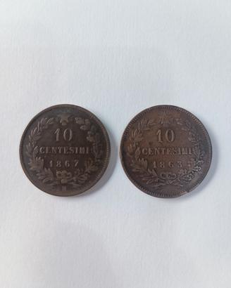 Lotto 10 Centesimi 1863/1867 Vittorio Emanuele II