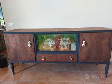 credenza sideboard vintage legno e verde smeraldo