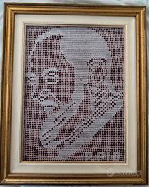 Quadro com immagine Padre Pio all’uncinetto