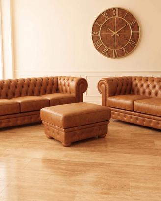 Set Chesterfield Pelle Vintage Cognac 3+2+Pouf