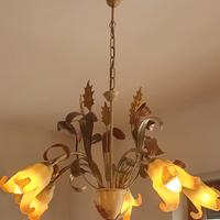 Lampadario in ferro battuto e vetro + portalampada