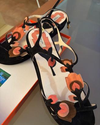 Prada Milano sandali floreali camoscio nero  36.5