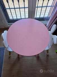 Tavolino per bambini con 2 sedie in legno di pino