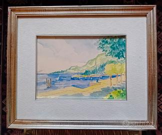 Acquerello "Lungolago di Garda" di C. Piccoli