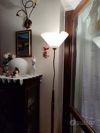 Lampada da terra Piantana Vintage, Ottone e legno.