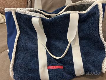 Borsa Prada Tote in spugna blu e bianca