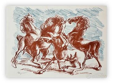 RENATO MARINO MAZZACURATI - Cavalli - Litografia
