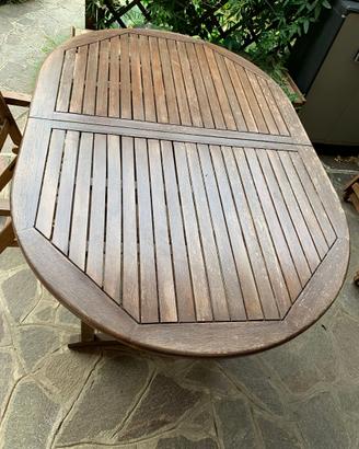 Robusto tavolo da giardino in legno con 6 sedie