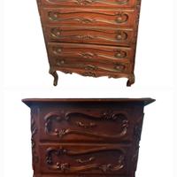 Settimino e comodino in legno scuro con decori