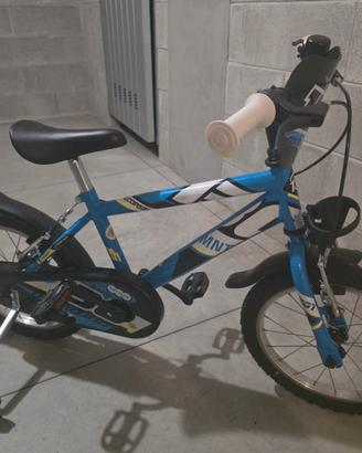 Bicicletta per bambino 16" blu con rotelle