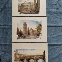 Acquerelli Duomo Firenze Torre Pisa Toscana