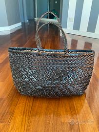 Borsa intrecciata in vera pelle marrone