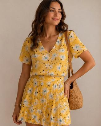 Completo sartoriale vintage pura seta giallo fiori