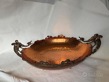 Centro tavola in rame e metallo argentato