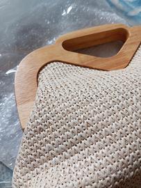 BORSA  POCHETTE TESSUTO INTRECCIATO MANICO LEGNO