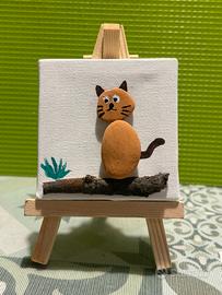 Mini tela artigianale "Gatto su ramo"