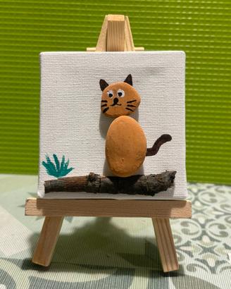 Mini tela artigianale "Gatto su ramo"