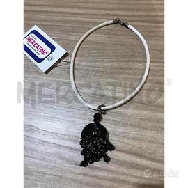 COLLANA GIROCOLLO TESSUTO ARG. AGATA NERA